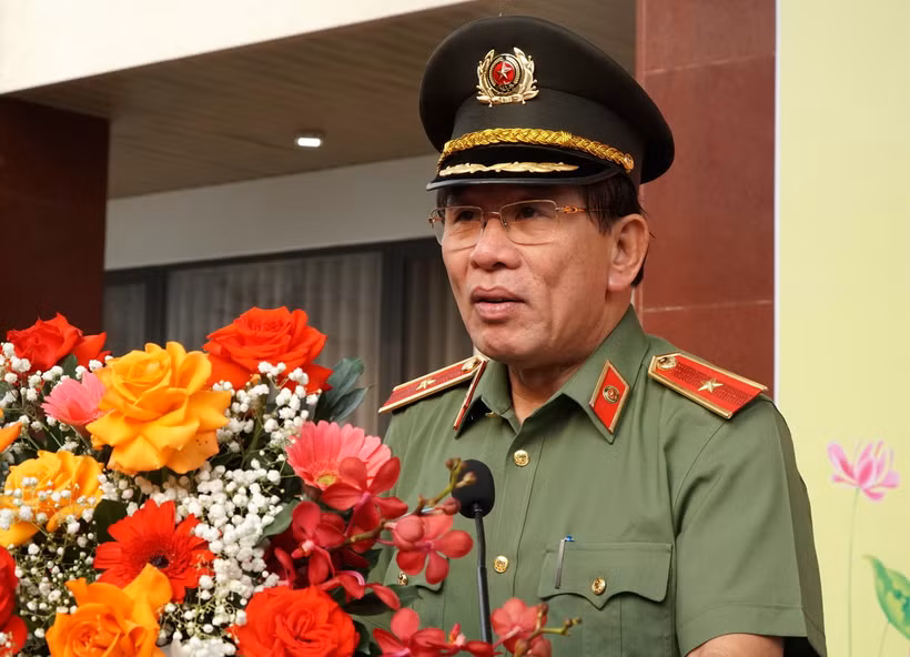 Thiếu tướng Vũ Xuân Viên, Giám đốc Công an thành phố Đà Nẵng phát biểu tại Lễ ra quân. (Ảnh: Quốc Dũng/TTXVN)