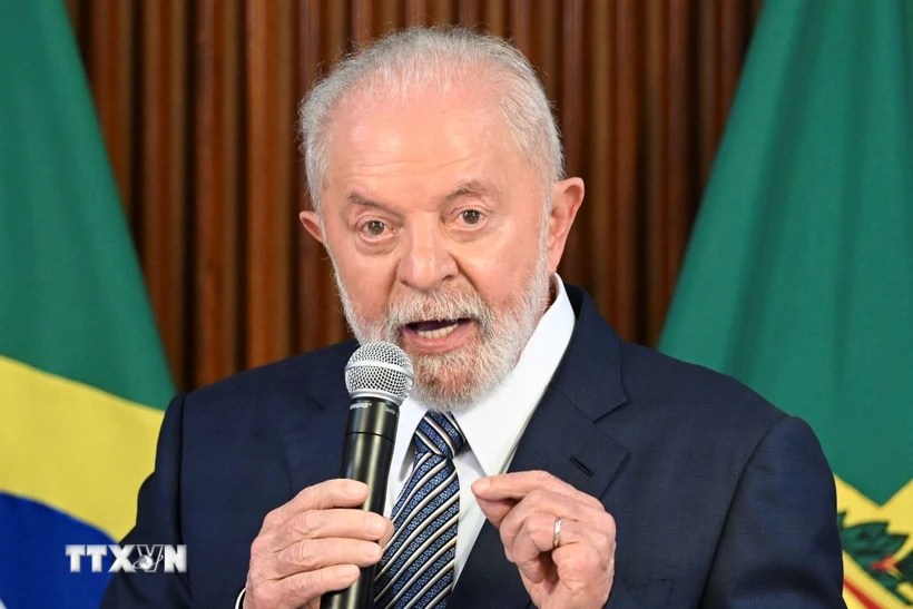 Tổng thống Brazil Lula da Silva phát biểu tại một cuộc họp ở Brasilia. (Ảnh: AFP/TTXVN)