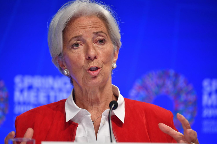 Tổng Giám đốc Quỹ Tiền tệ quốc tế (IMF) Christine Lagarde tại cuộc họp báo trong khuôn khổ Hội nghị mùa Xuân của IMF và WB tại Washington của Mỹ ngày 11/4. (Ảnh: AFP/TTXVN)