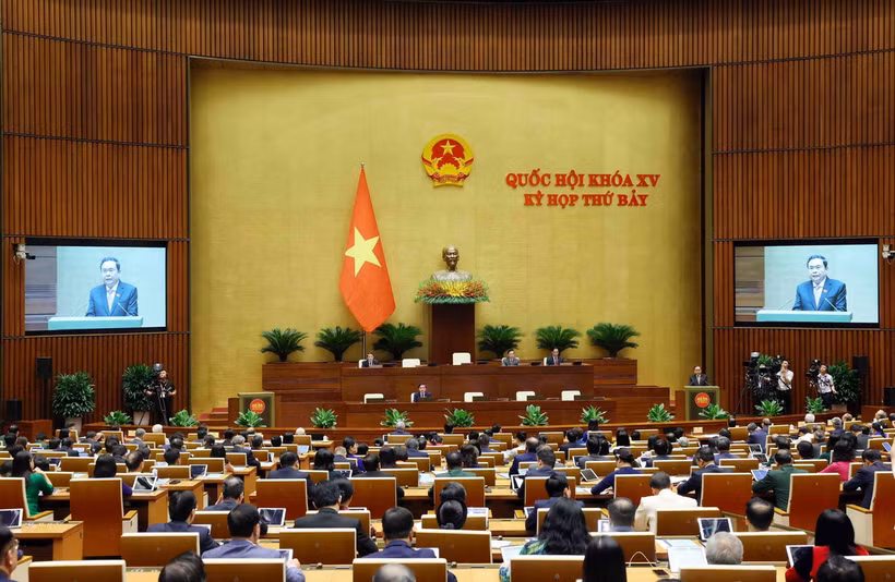 Phó Chủ tịch Thường trực Quốc hội Trần Thanh Mẫn điều hành hoạt động của Ủy ban Thường vụ Quốc hội và Quốc hội phát biểu khai mạc. (Ảnh: TTXVN)
