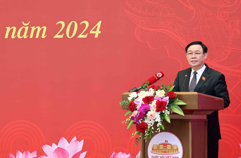 Chủ tịch Quốc hội Vương Đình Huệ phát biểu chỉ đạo và kết luận hội nghị. (Ảnh: Nhan Sáng/TTXVN)