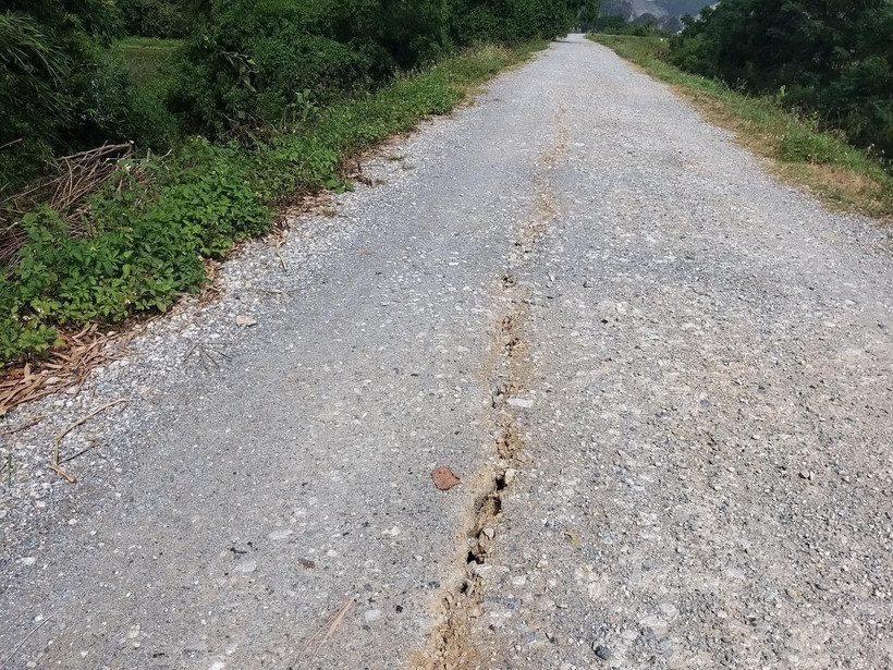 Các vết nứt trên tuyến đê tả sông Đáy thuộc địa bàn 2 xã Thanh Nghị và Thanh Hải, huyện Thanh Liêm, tỉnh Hà Nam. (Ảnh:TTXVN phát)