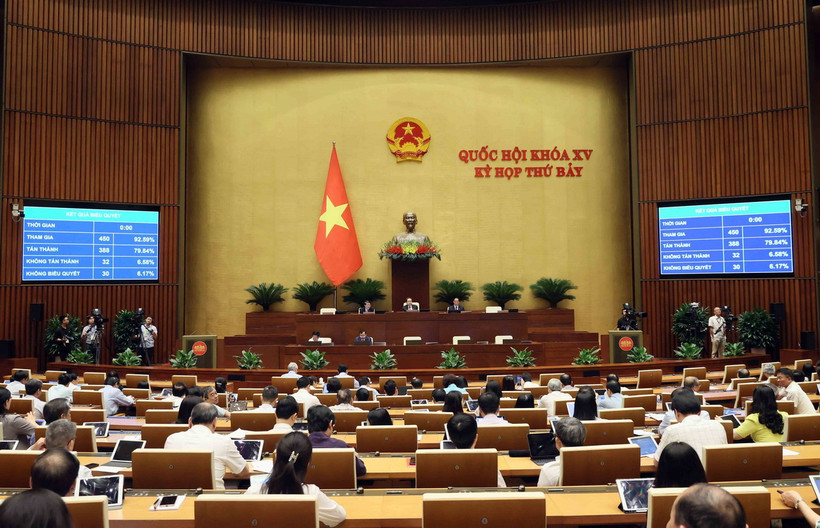 Quốc hội biểu quyết thông qua Luật Trật tự, an toàn giao thông đường bộ. (Ảnh: An Đăng/TTXVN)