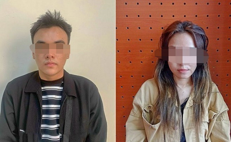 Hai đối tượng Võ Thị Thanh Lan và Nguyễn Tấn Long. (Ảnh: TTXVN phát)