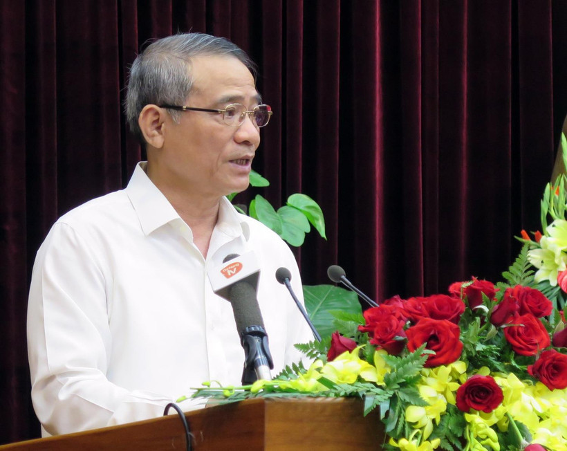 Ủy viên Trung ương Đảng, Bí thư Thành ủy Đà Nẵng Trương Quang Nghĩa phát biểu tại hội nghị. (Ảnh: Nguyễn Sơn/TTXVN)