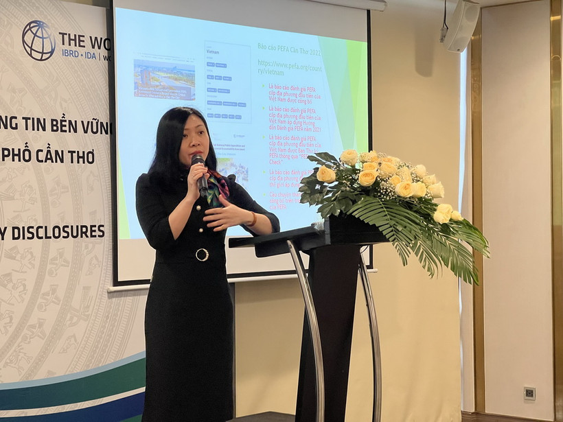 Bà Trần Thị Phương Mai, chuyên gia cao cấp về quản lý tài chính của WB phát biểu tại Hội thảo. (Ảnh: Ánh Tuyết/TTXVN)