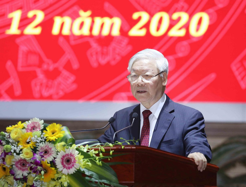 Tổng Bí thư, Chủ tịch nước Nguyễn Phú Trọng, Trưởng Ban Chỉ đạo Trung ương về phòng, chống tham nhũng phát biểu kết luận hội nghị. (Ảnh: Phương Hoa/TTXVN)