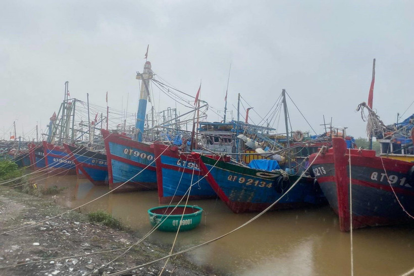 Tàu thuyền neo đậu an toàn tại Khu neo đậu tàu thuyền ở Thị trấn Cửa Việt,tỉnh Quảng Trị. (Ảnh: Thanh Thủy/TTXVN)