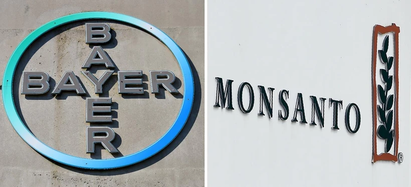 Biểu tượng Bayer và Monsanto. (Ảnh: AFP/TTXVN)