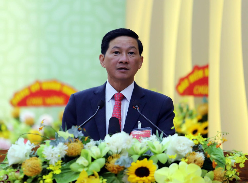 Ông Trần Đức Quận, Bí thư Tỉnh ủy Lâm Đồng khóa XI, nhiệm kỳ 2020-2025 phát biểu tại Đại hội. (Ảnh: Chu Quốc Hùng/TTXVN)