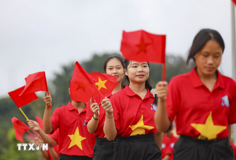 Học sinh trong ngày khai giảng năm học mới. (Ảnh: TTXVN)