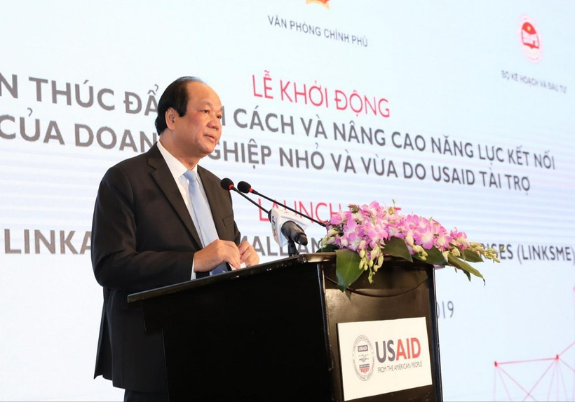 Bộ trưởng, Chủ nhiệm Văn phòng Chính phủ Mai Tiến Dũng phát biểu. (Ảnh: Văn Điệp/TTXVN)