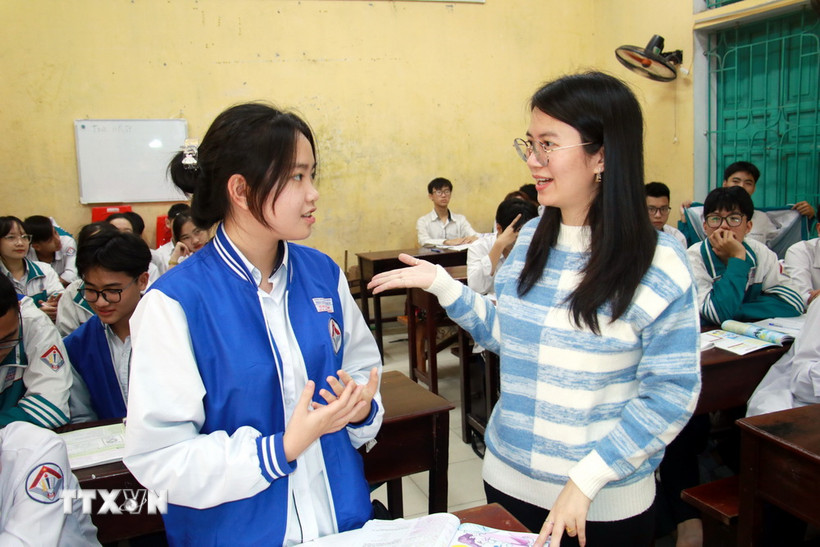 Cuộc thi nhằm lan toả những giá trị, tình cảm tốt đẹp về thầy cô và mái trường. (Ảnh: TTXVN)