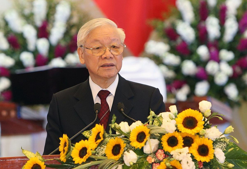 Tổng Bí thư, Chủ tịch nước Nguyễn Phú Trọng phát biểu chào mừng Quốc vương Brunei Hassanal Bolkiah. (Ảnh: Dương Giang/TTXVN)