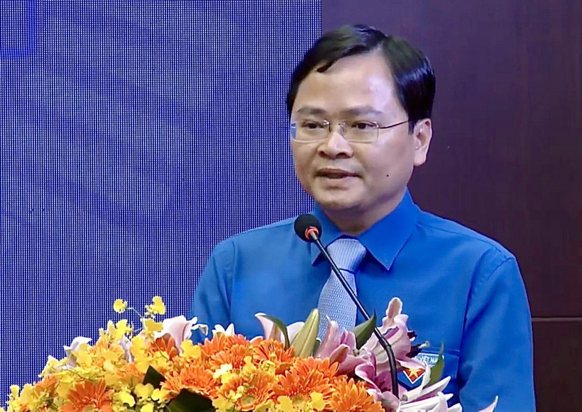 Bí thư thứ nhất Ban chấp hành Trung ương Đoàn Thanh niên Cộng sản Hồ Chí Minh Nguyễn Anh Tuấn phát biểu tại Diễn đàn. (Ảnh: Hồng Giang/TTXVN)