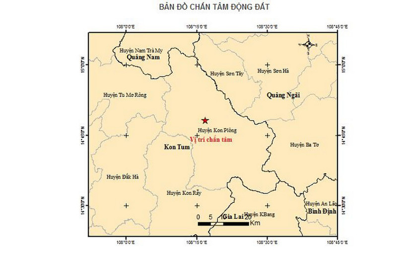 Bản đồ tâm chấn động đất. (Nguồn: Viện Vật lý Địa cầu)