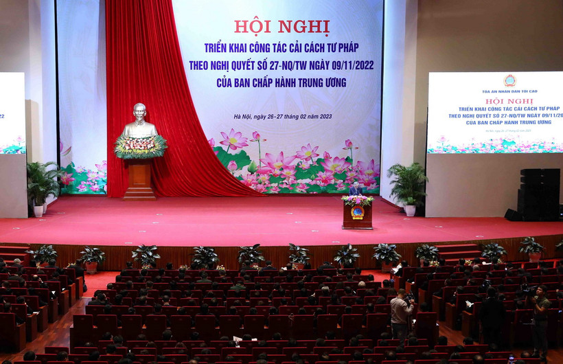 Hội nghị triển khai công tác cải cách tư pháp theo Nghị quyết số 27-NQ/TW của Ban Chấp hành Trung ương. (Ảnh: Phạm Kiên/TTXVN)