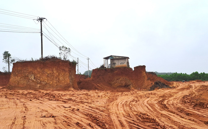 Hiện trường vụ đào lấy đất rừng sản xuất trái phép quy mô lớn ở thôn Bến Hà, xã Linh Trường, huyện Gio Linh, tỉnh Quảng Trị. (Ảnh: Nguyên Lý/TTXVN)