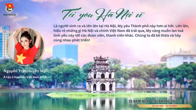 Á hậu 1 Hoa hậu Việt Nam 2014 Nguyễn Trần Huyền My gửi thông điệp bày tỏ tình yêu Hà Nội. 