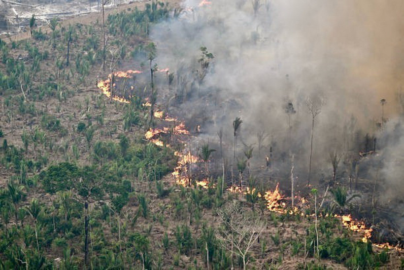 Khói bốc lên từ đám cháy rừng tại Labrea, bang Amazonas, Brazil. (Ảnh: Getty Images/TTXVN)