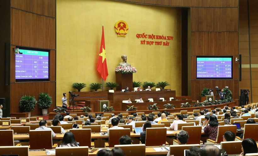 Trong ảnh: Tỷ lệ Đại biểu Quốc hội thông qua nội dung thứ 3 của dự thảo Luật Phòng, chống tác hại của rượu, bia. (Ảnh: Doãn Tấn/TTXVN)