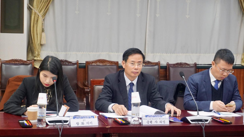 Ông Nguyễn Gia Liêm, Phó cục trưởng Cục Quản lý lao động ngoài nước phát biểu tại Hội thảo. (Ảnh: Trần Đình Phương/Vietnam+)