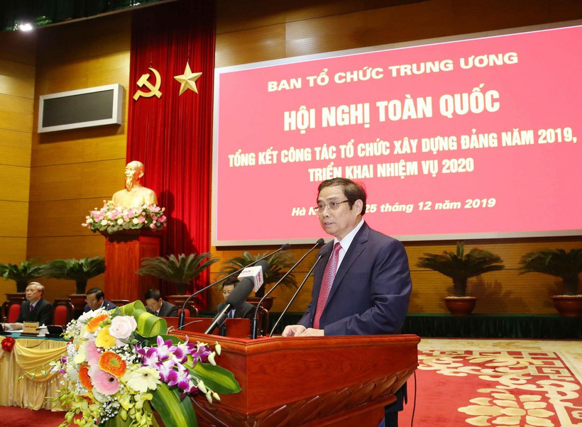 Ông Phạm Minh Chính, Uỷ viên Bộ Chính trị, Bí thư Trung ương Đảng, Trưởng Ban Tổ chức Trung ương phát biểu tại hội nghị. (Ảnh: Phương Hoa/TTXVN)