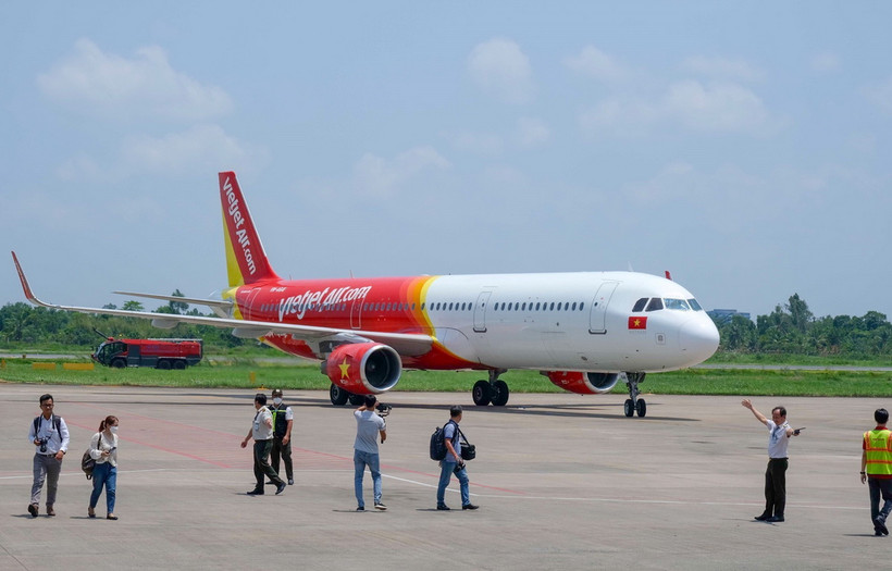 Một máy bay của Vietjet Air tại sân bay Cần Thơ. (Ảnh: Thanh Liêm/TTXVN)