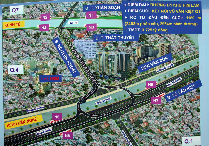 Sơ đồ cầu đường Nguyễn Khoái kết nối khu vực khu Nam với trung tâm Thành phố Hồ Chí Minh. (Ảnh: Tiến Lực/TTXVN)