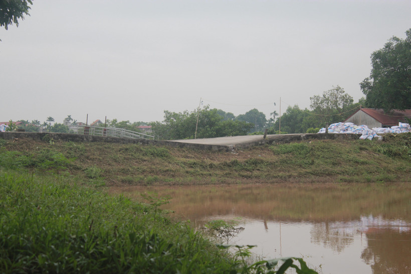 Đoạn đê Hữu Đáy đoạn qua xã Xuy Xá, huyện Mỹ Đức gặp sự cố nghiêm trọng (Ảnh: Việt Anh/Vietnam+) 
