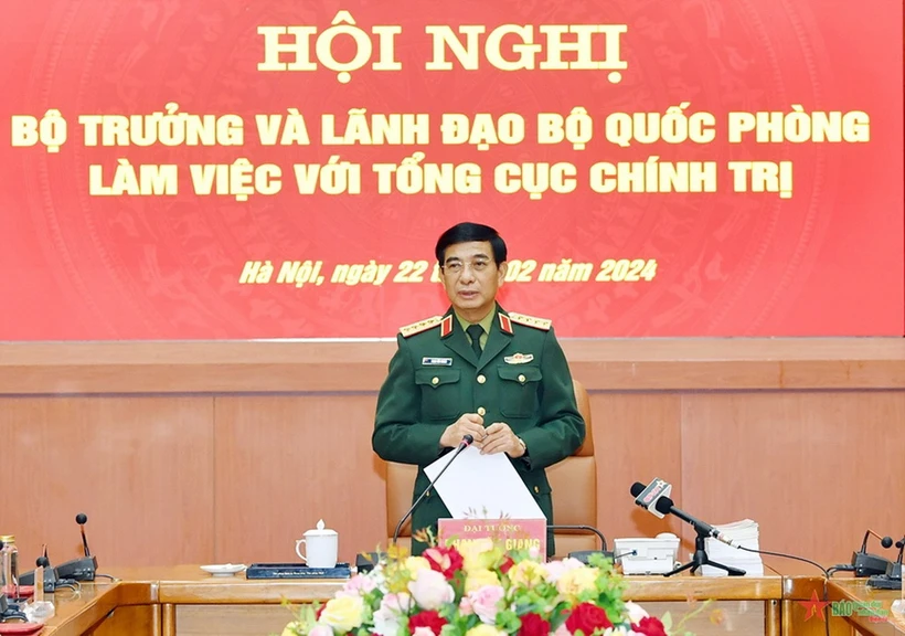 Đại tướng Phan Văn Giang phát biểu chỉ đạo tại buổi làm việc. (Nguồn: Báo Quân dội Nhân dân)