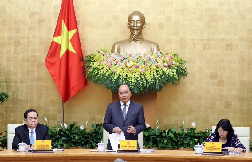 Thủ tướng Nguyễn Xuân Phúc, Chủ tịch Hội đồng Thi đua- Khen thưởng Trung ương phát biểu khai mạc. (Ảnh: Thống Nhất/TTXVN)