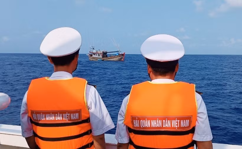 Tổ chức tìm kiếm một ngư dân rơi xuống biển mất tích. (Ảnh: TTXVN phát)