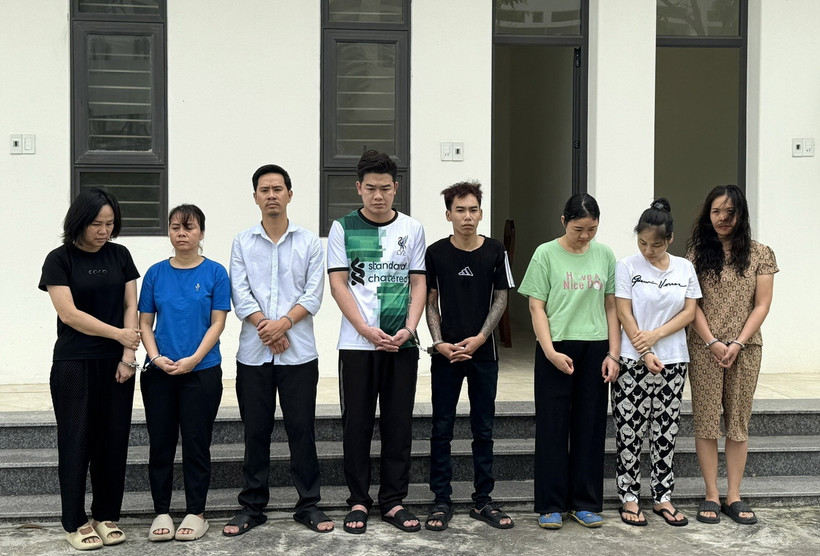 Các đối tượng trong đường dây sản xuất, buôn bán hàng giả là thực phẩm chức năng viên Vũ Hoàng Thanh Tâm. (Ảnh: TTXVN phát)