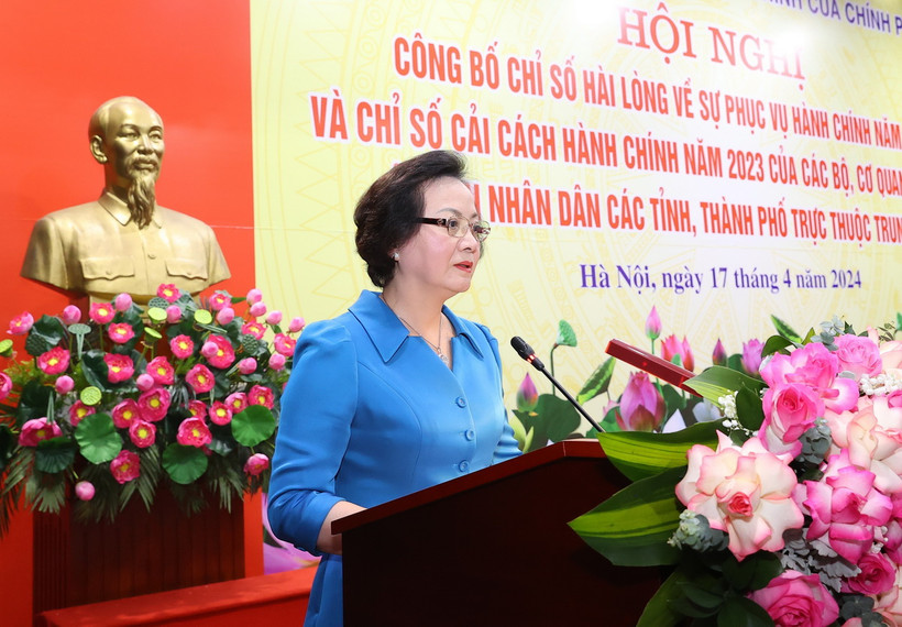 Bộ trưởng Bộ Nội vụ Phạm Thị Thanh Trà, Phó Trưởng ban Chỉ đạo cải cách hành chính của Chính phủ. (Ảnh: Văn Điệp/TTXVN)