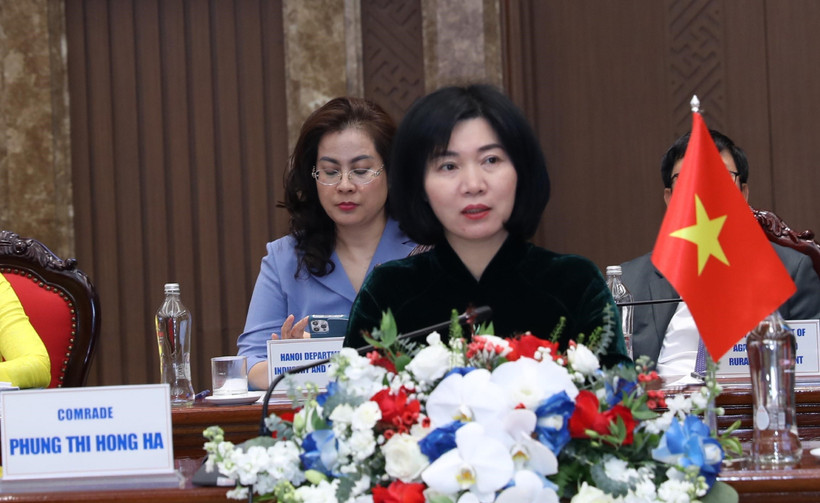 Phó Chủ tịch Thường trực Hội đồng Nhân dân thành phố Hà Nội Phùng Thị Hồng Hà tại buổi hội đàm. (Ảnh: Nguyễn Thắng/TTXVN)