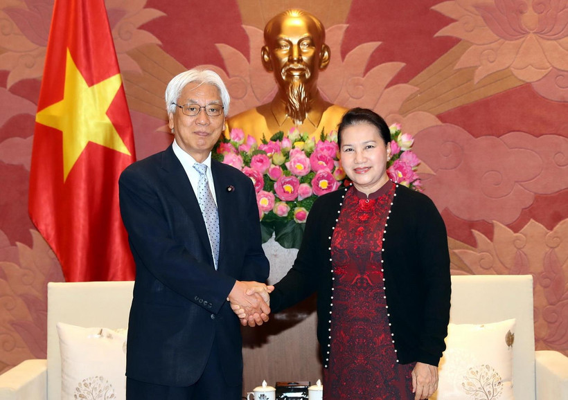 Chủ tịch Quốc hội Nguyễn Thị Kim Ngân và Phó Chủ tịch Thượng viện Nhật Bản Ogawa Toshio. (Ảnh: Trọng Đức/TTXVN)