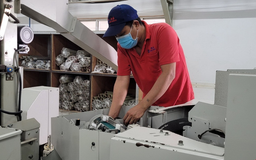 Hoạt động sản xuất tại Công ty TNHH Mei Sheng Textiles Việt Nam, Cụm Công Nghiệp Ngãi Giao, huyện Châu Đức, tỉnh Bà Rịa-Vũng Tàu. (Ảnh: Hoàng Nhị/TTXVN)