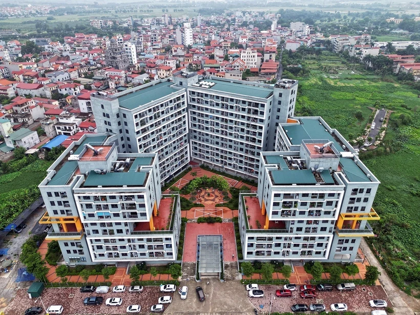 Dự án Nhà ở Xã hội Thăng Long Green City (huyện Đông Anh, Hà Nội) cao 9-12 tầng, bao gồm 1.528 căn hộ để bán, cho thuê và thuê mua. (Ảnh: Tuấn Anh/TTXVN) 