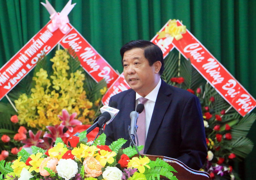 Phó Bí thư Thường trực Tỉnh ủy Vĩnh Long Bùi Văn Nghiêm phát biểu chỉ đạo Đại hội. (Ảnh: Phạm Minh Tuấn/TTXVN)