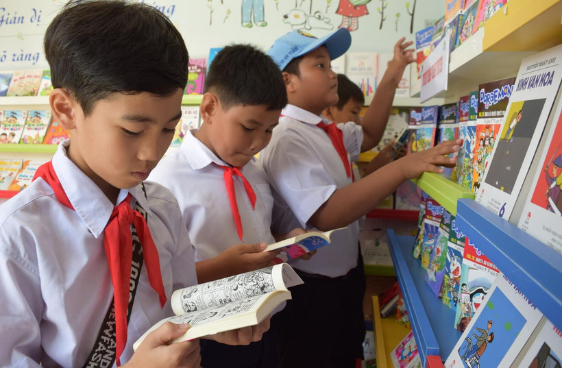 Thư viện container chính thức hoạt động tại Đồng Tháp, phục vụ cho gần 500 em học sinh tại trường Tiểu học Mỹ Hòa 1. (Ảnh: Chương Đài/TTXVN)