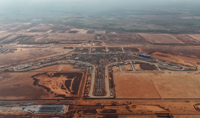 Toàn cảnh Nhà ga hành khách sân bay Long Thành trong quá trình thi công. (Ảnh: Công Phong/TTXVN)