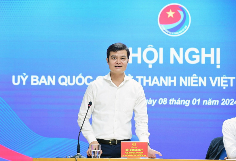 Bí thư thứ Nhất Trung ương Đoàn, Chủ nhiệm Ủy ban quốc gia về Thanh niên Việt Nam Bùi Quang Huy phát biểu kết luận Hội nghị. (Nguồn: Trang Thông tin Điện tử Trung ương Đoàn TNCS Hồ Chí Minh)
