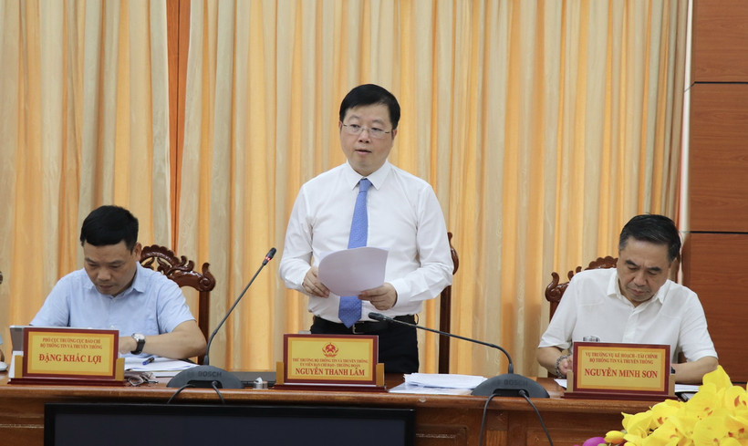 Ông Nguyễn Thanh Lâm, Thứ trưởng Bộ Thông tin và Truyền thông phát biểu tại buổi làm việc. (Ảnh: Thanh Sang/TTXVN)