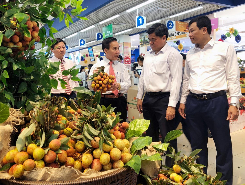 Sản phẩm vải thiều Lục Ngạn, Bắc Giang được kinh doanh tại 700 điểm bán thuộc Saigon Co.op. (Ảnh: Mỹ Phương/TTXVN)