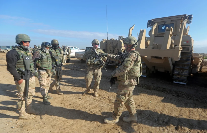 Binh sỹ Mỹ làm nhiệm vụ tại căn cứ quân sự Basmaya, Đông Nam thủ đô Baghdad của Iraq. (Ảnh: AFP/TTXVN)