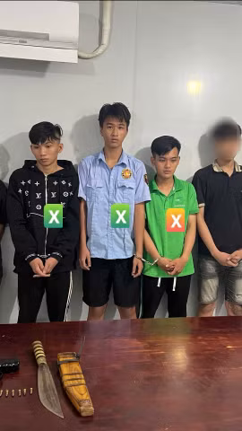4 đối tượng từ trái qua Đặng Trường Thọ, Nguyễn Hoàng Trọng Nhân,Hà Chánh Phước và Nguyễn Trường. (Ảnh: CA Thành phố Hồ Chí Minh cung cấp)