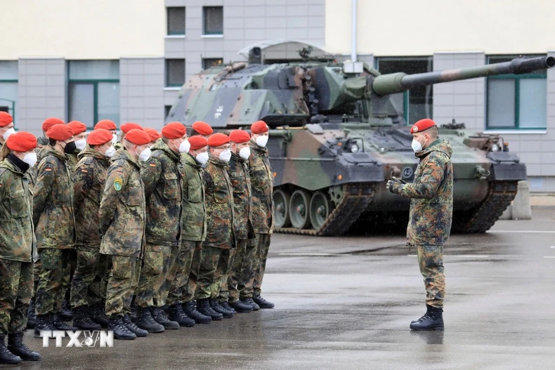 Binh sỹ Đức tại một căn cứ quân sự ở Rukla, Litva, ngày 22/2/2022. (Ảnh: AFP/TTXVN)