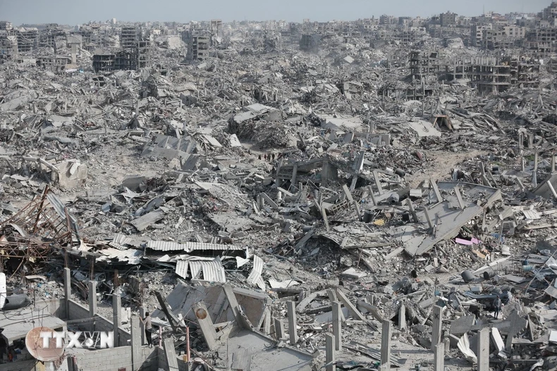 Cảnh tàn phá do xung đột tại Dải Gaza. (Ảnh: IRNA/TTXVN)