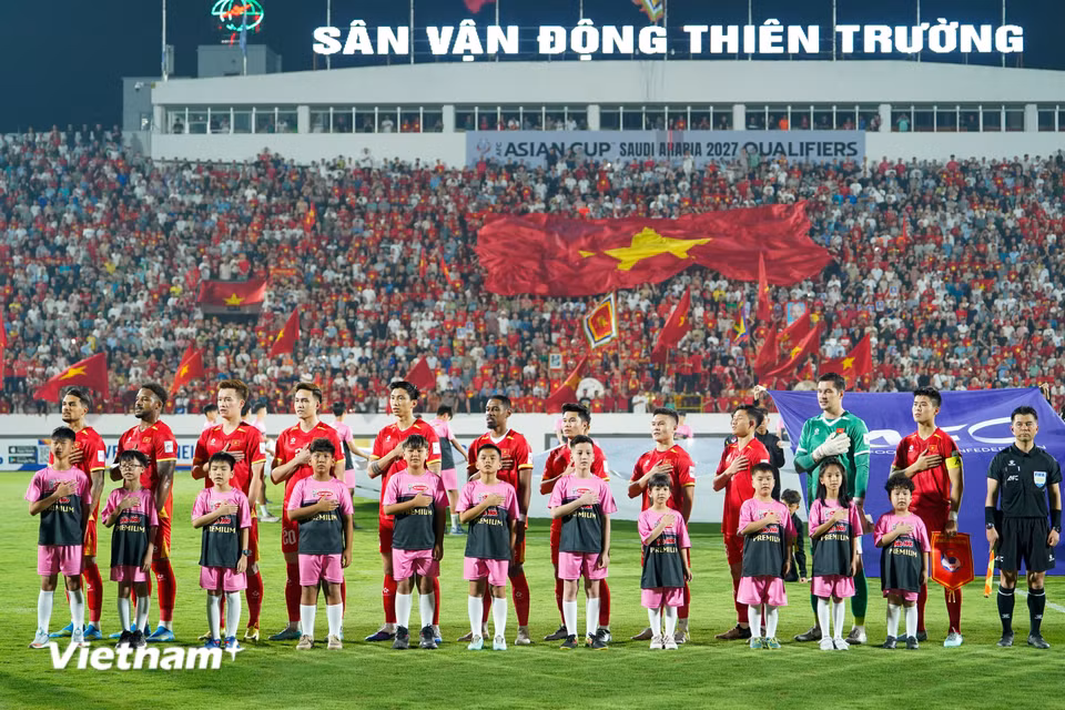Tối 31/3, đội tuyển Việt Nam tiếp đón đối thủ Malaysia trên sân Thiên Trường ở lượt trận cuối vòng loại Asian Cup 2027. (Ảnh: Phương Thảo/Vietnam+)